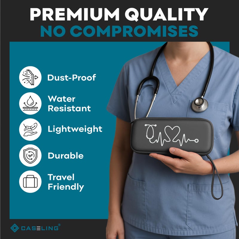 Caseling Hard Stethoscope Case for 3M Littman Classic III, Lightweight II S.E, Cardiology IV, MDF Acoustica - Nurse ID Slot and Pockets for EMT Accessories, Medical Scissors, LED Penlights, Black - Image 3